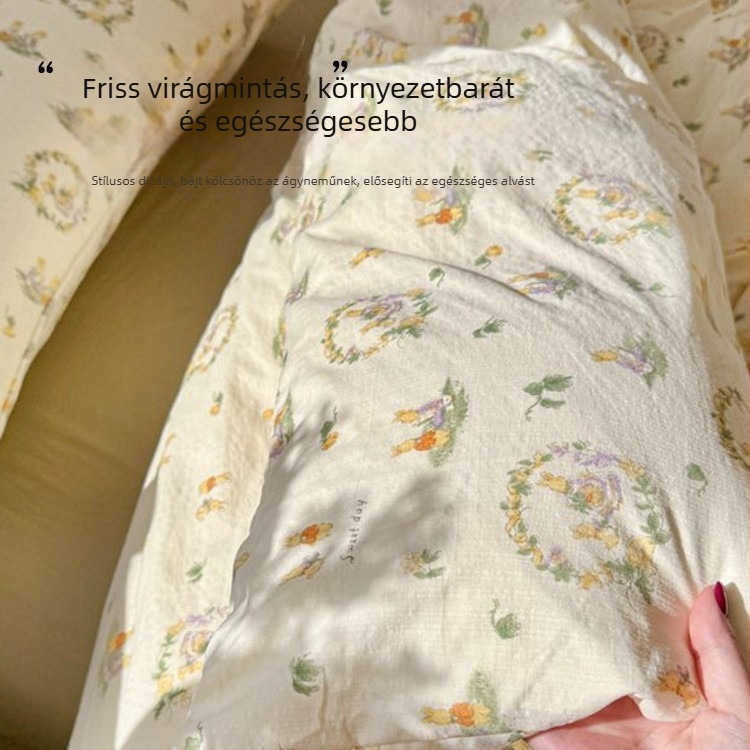 Pastorális stílusú, 100% pamut ágynemű 4 részes készlet: lapos lepedő, gumis lepedő, paplanhuzat és párnahuzatok