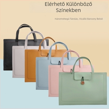 PU bőr laptop táska fogantyúval, velúr bélés, belső zseb MacBook és iPad számára, 15 hüvelyk