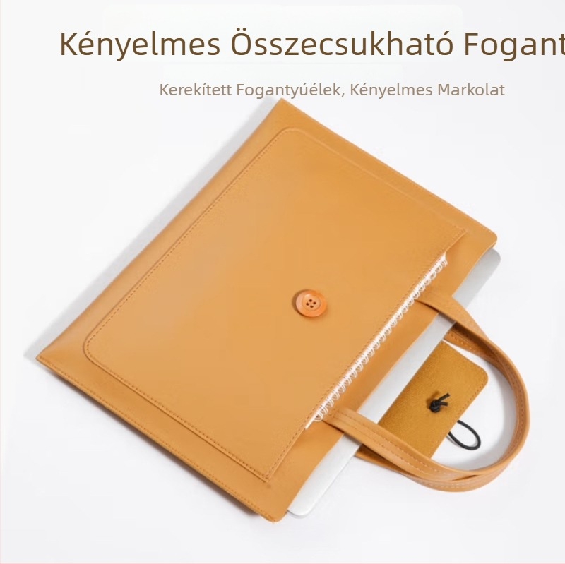 PU bőr laptop táska fogantyúval, velúr bélés, belső zseb MacBook és iPad számára, 15 hüvelyk