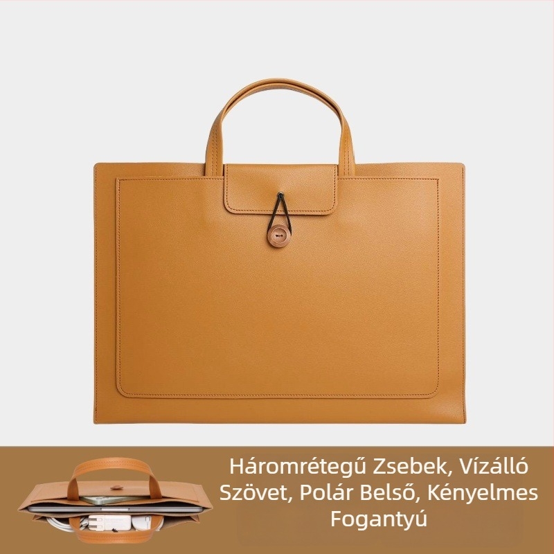 PU bőr laptop táska fogantyúval, velúr bélés, belső zseb MacBook és iPad számára, 15 hüvelyk