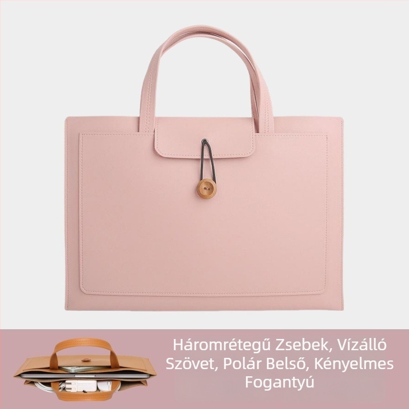 PU bőr laptop táska fogantyúval, velúr bélés, belső zseb MacBook és iPad számára, 15 hüvelyk