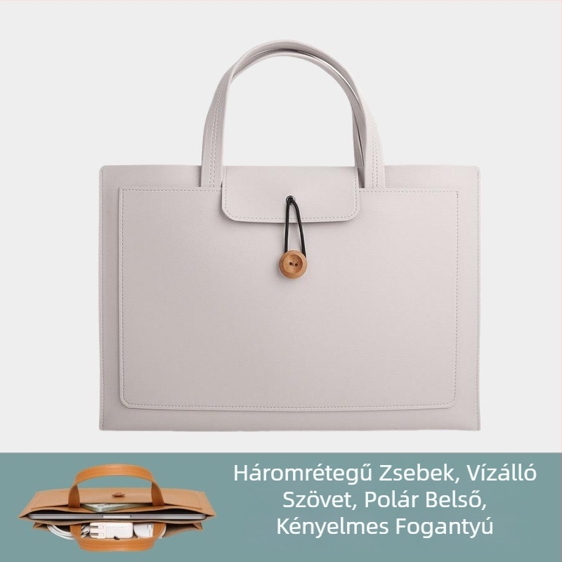 PU bőr laptop táska fogantyúval, velúr bélés, belső zseb MacBook és iPad számára, 15 hüvelyk