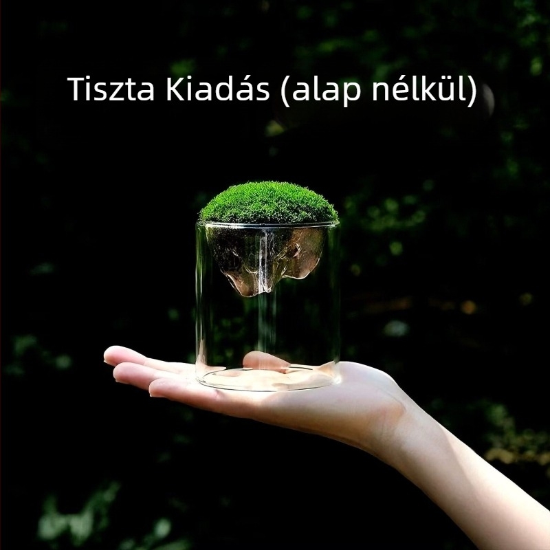 Independent márkájú üvegváza mohás mini tájjal – boroszilikát üveg, irodai dekoráció, üzleti ajándék