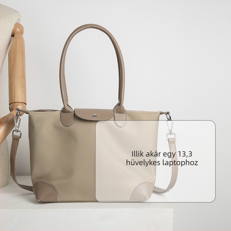 Női laptop táska, nylon Tote nagy kapacitással, keresztpántos hordozás, városi minimalist stílus, belső rekeszek: cipzáros zseb, telefontartó zseb, ID-zseb, laptop-zseb