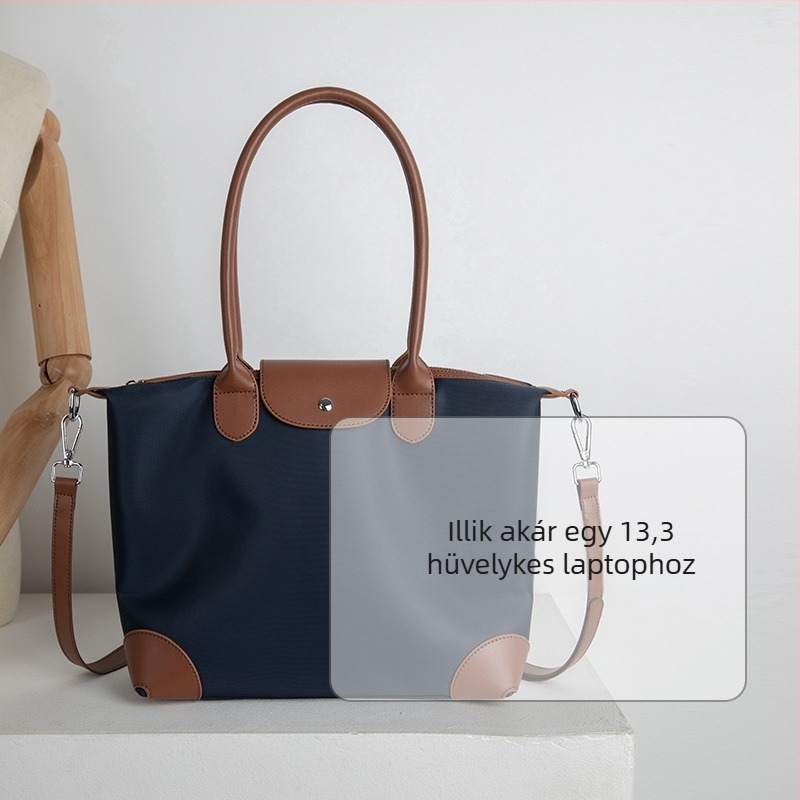 Női laptop táska, nylon Tote nagy kapacitással, keresztpántos hordozás, városi minimalist stílus, belső rekeszek: cipzáros zseb, telefontartó zseb, ID-zseb, laptop-zseb