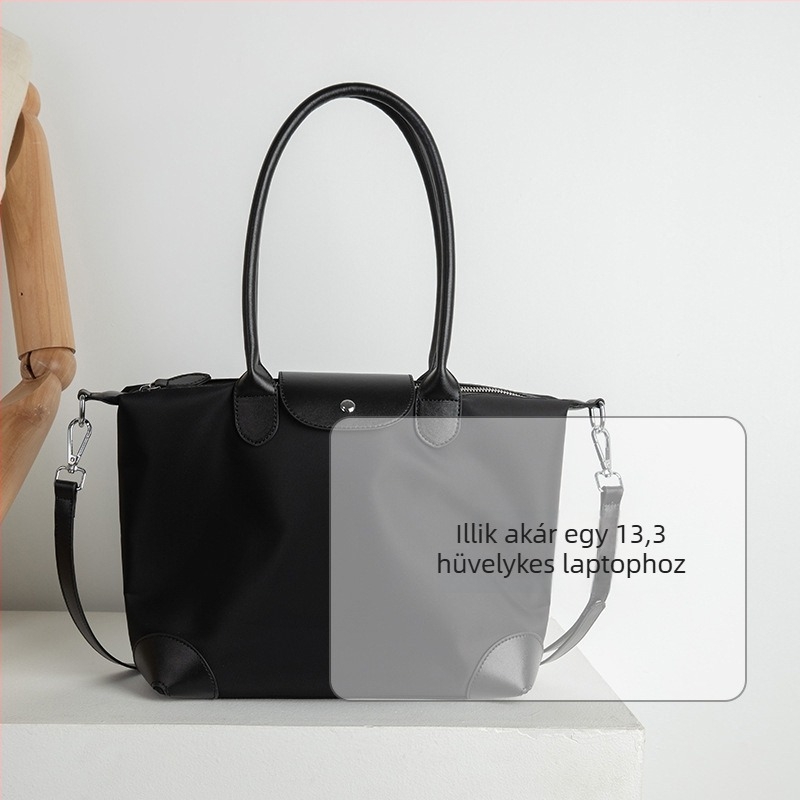 Női laptop táska, nylon Tote nagy kapacitással, keresztpántos hordozás, városi minimalist stílus, belső rekeszek: cipzáros zseb, telefontartó zseb, ID-zseb, laptop-zseb