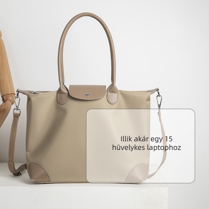 Női laptop táska, nylon Tote nagy kapacitással, keresztpántos hordozás, városi minimalist stílus, belső rekeszek: cipzáros zseb, telefontartó zseb, ID-zseb, laptop-zseb