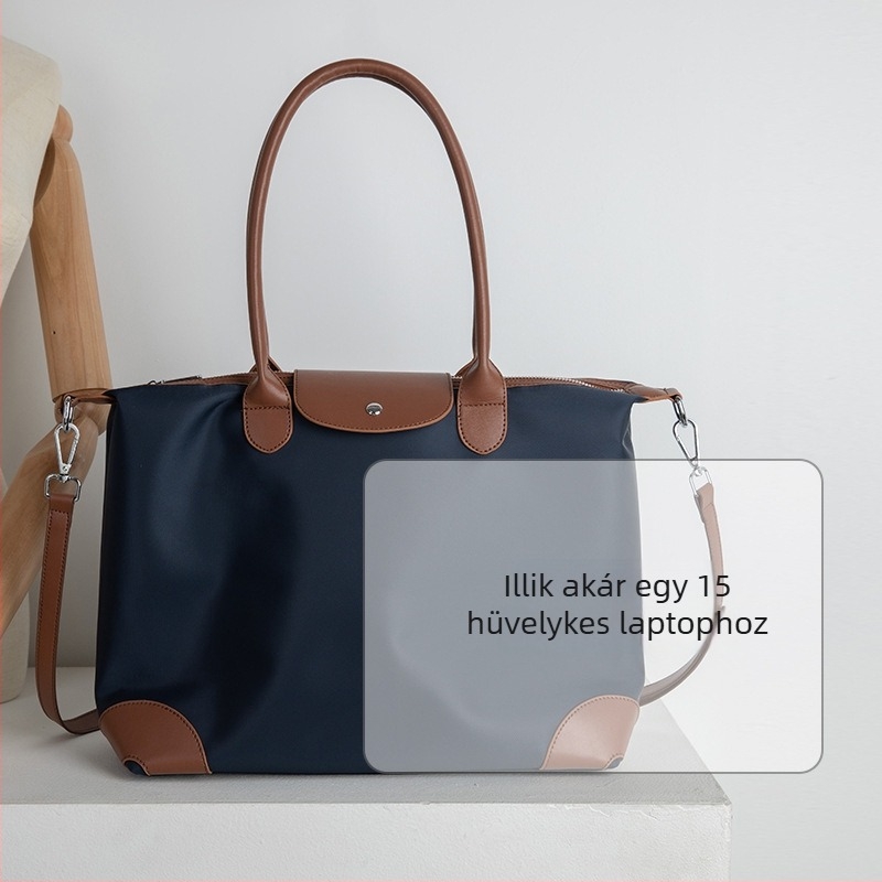 Női laptop táska, nylon Tote nagy kapacitással, keresztpántos hordozás, városi minimalist stílus, belső rekeszek: cipzáros zseb, telefontartó zseb, ID-zseb, laptop-zseb