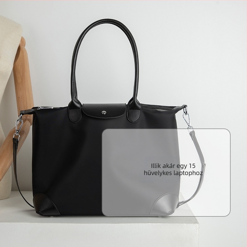 Női laptop táska, nylon Tote nagy kapacitással, keresztpántos hordozás, városi minimalist stílus, belső rekeszek: cipzáros zseb, telefontartó zseb, ID-zseb, laptop-zseb