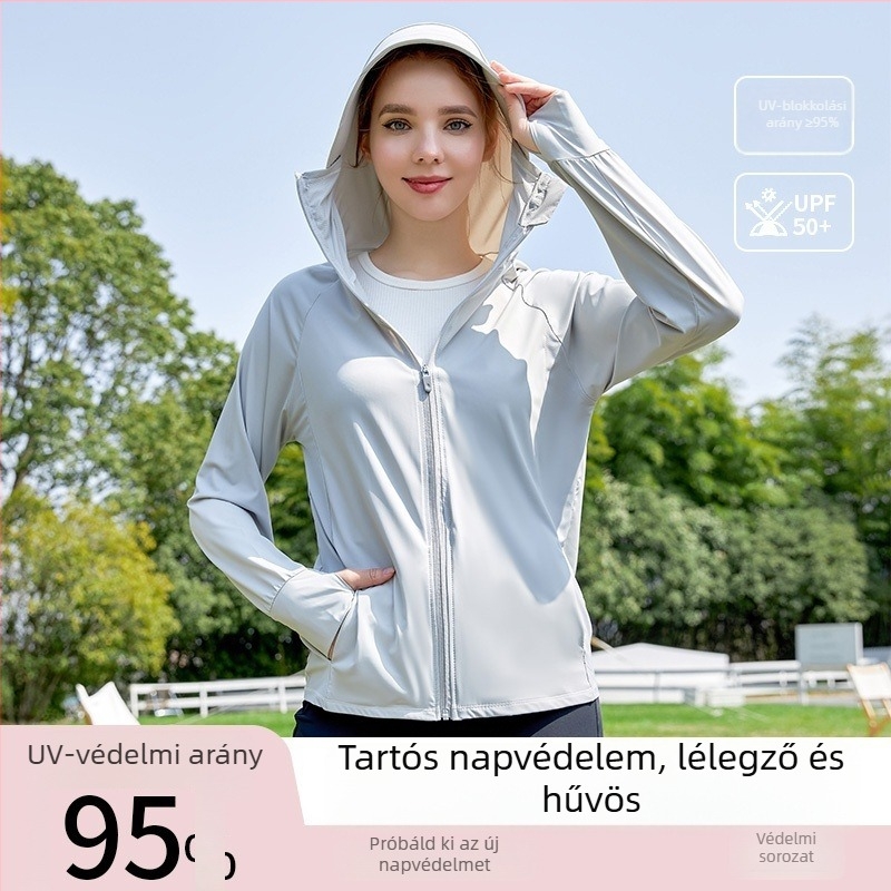 Női nylon hűsítő UV-védelmet nyújtó felső, slim fit, hosszú ujjú, vékony és lélegző, UPF50+, Harajuku stílus