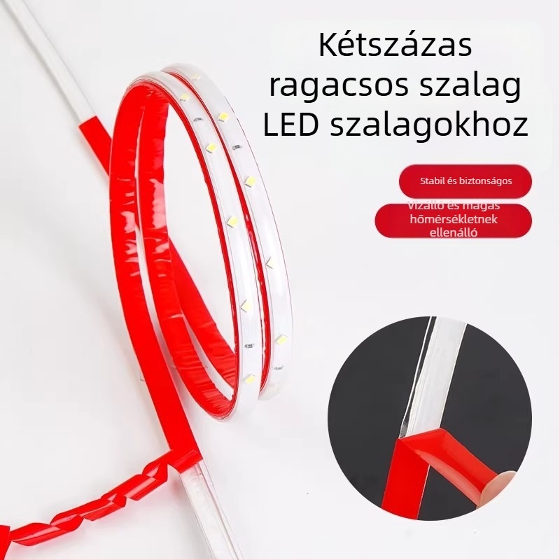 LED-szalag ragasztó – kétoldalú akril ragasztó a csatornákhoz — nyom nélkül, magas átlátszóság, maradványmentes