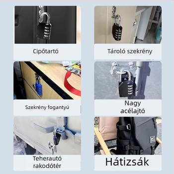 Acélból készült kombinációs zár szekrényekhez és táskákhoz