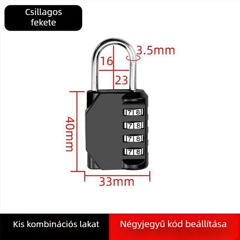 Acélból készült kombinációs zár szekrényekhez és táskákhoz