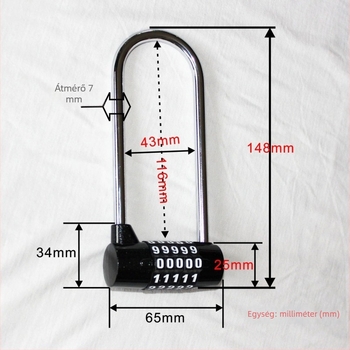 DA50-L digitális szekrényzár, 5 görgővel, test cinkötvözet, acél zárógerenda, 43 mm távolság a rudak között