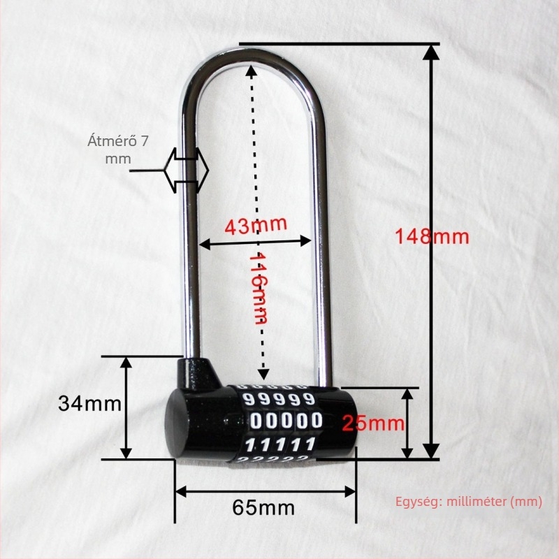 DA50-L digitális szekrényzár, 5 görgővel, test cinkötvözet, acél zárógerenda, 43 mm távolság a rudak között