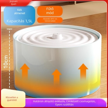 Kerámiából készült macska vízadagoló állandó hőmérsékletű fűtéssel és automatikus etetéssel, 1,5 L kapacitás, 750 g tömeg