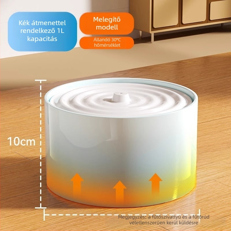 Kerámiából készült macska vízadagoló állandó hőmérsékletű fűtéssel és automatikus etetéssel, 1,5 L kapacitás, 750 g tömeg