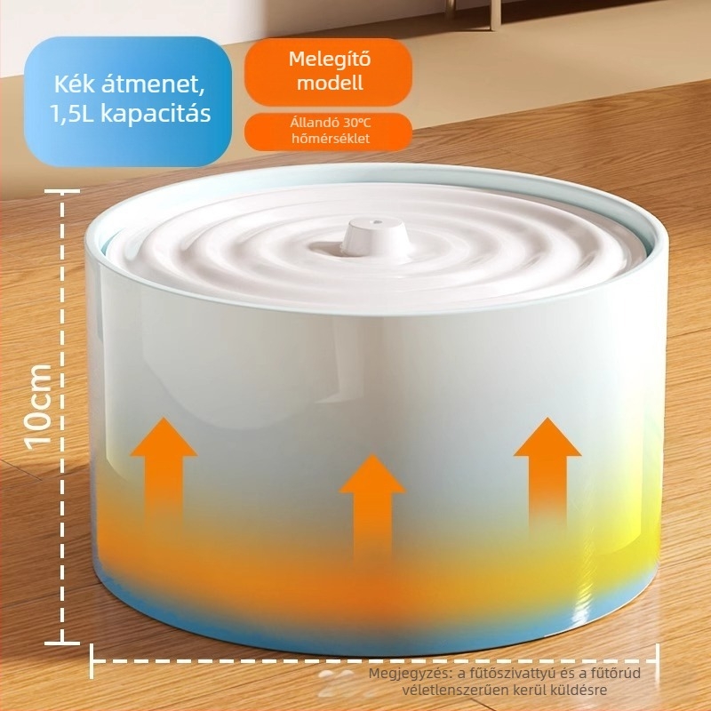 Kerámiából készült macska vízadagoló állandó hőmérsékletű fűtéssel és automatikus etetéssel, 1,5 L kapacitás, 750 g tömeg