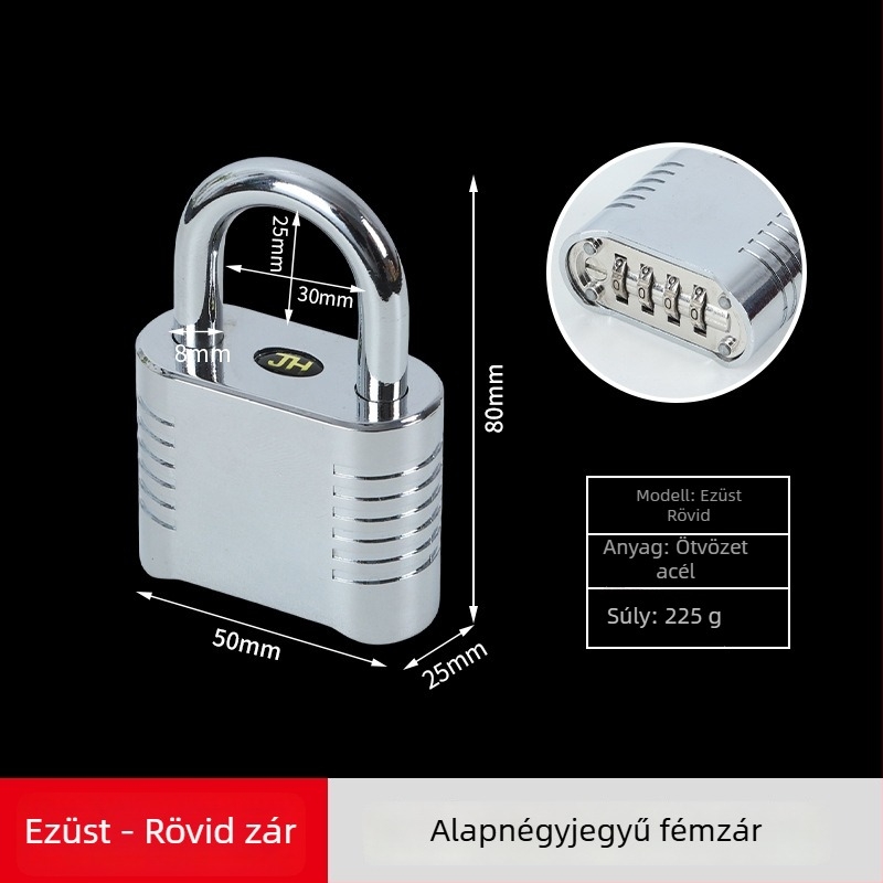 Mechanikus jelszavas zár - rozsdamentes acél, 8 mm rud, modell hosszú gerenda / rövid gerenda, szekrényekhez és ajtókhoz, jelszóval nyitható