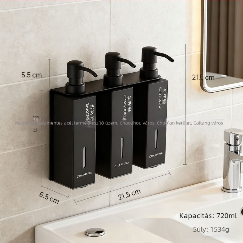 Fali szappanadagoló, 304 rozsdamentes acél, kefével csiszolt felület, kézi nyomású működés, modern minimalist dizájn