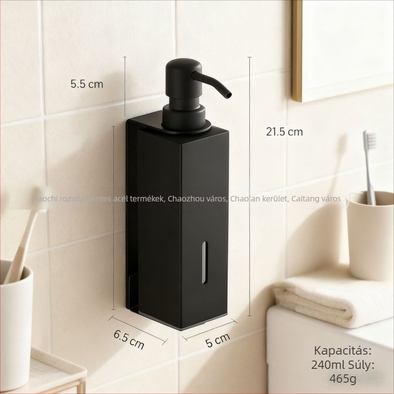 Fali szappanadagoló, 304 rozsdamentes acél, kefével csiszolt felület, kézi nyomású működés, modern minimalist dizájn