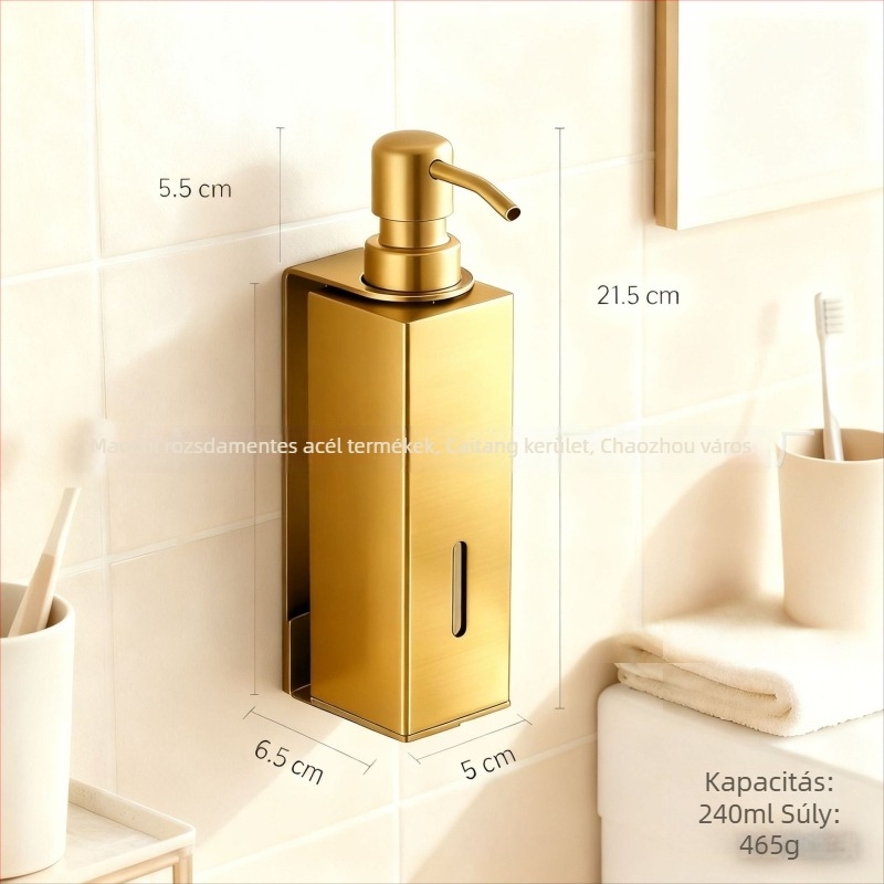 Fali szappanadagoló, 304 rozsdamentes acél, kefével csiszolt felület, kézi nyomású működés, modern minimalist dizájn