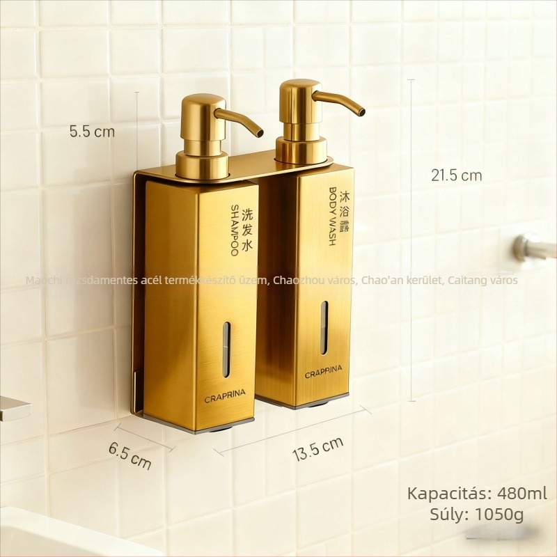 Fali szappanadagoló, 304 rozsdamentes acél, kefével csiszolt felület, kézi nyomású működés, modern minimalist dizájn