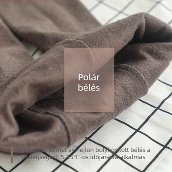 Őszi–téli zabtej színű harisnya, 900D fleece belsővel, függőleges csíkok, meleg és karcsúsító alapréteg