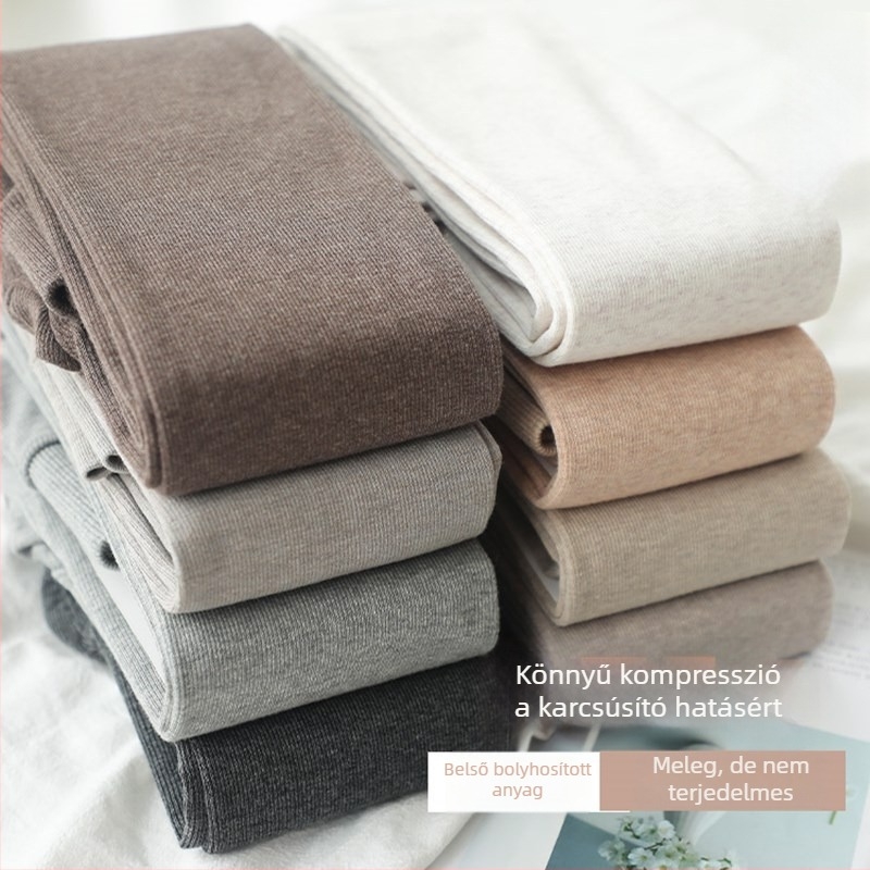 Őszi–téli zabtej színű harisnya, 900D fleece belsővel, függőleges csíkok, meleg és karcsúsító alapréteg