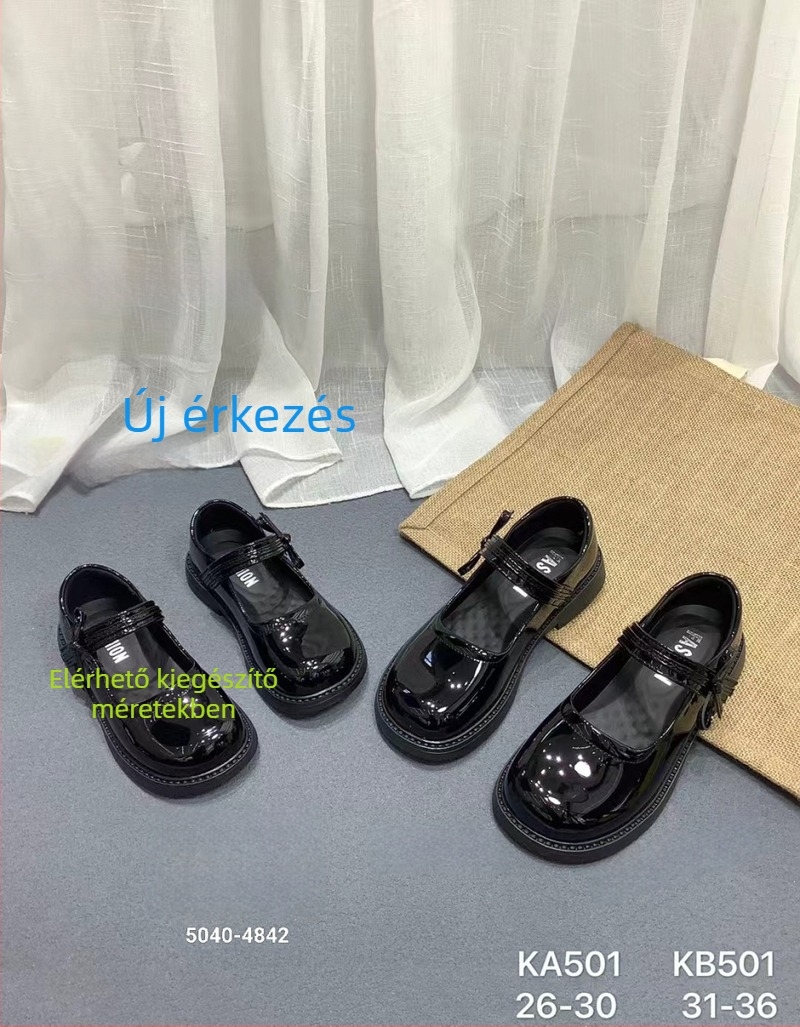 Gyerekeknek iskolai cipő, brit stílus, felsőrész mikrofibra bőrből, Velcro-zár, PU talpbetét, TPR talp