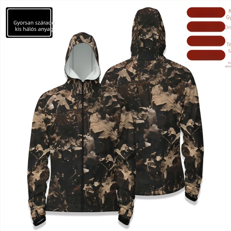 Kültéri sporthorgászat felső kapucnival, elülső cipzárral, gyorsan száradó anyag, karcsú szabás, 100% poliészter