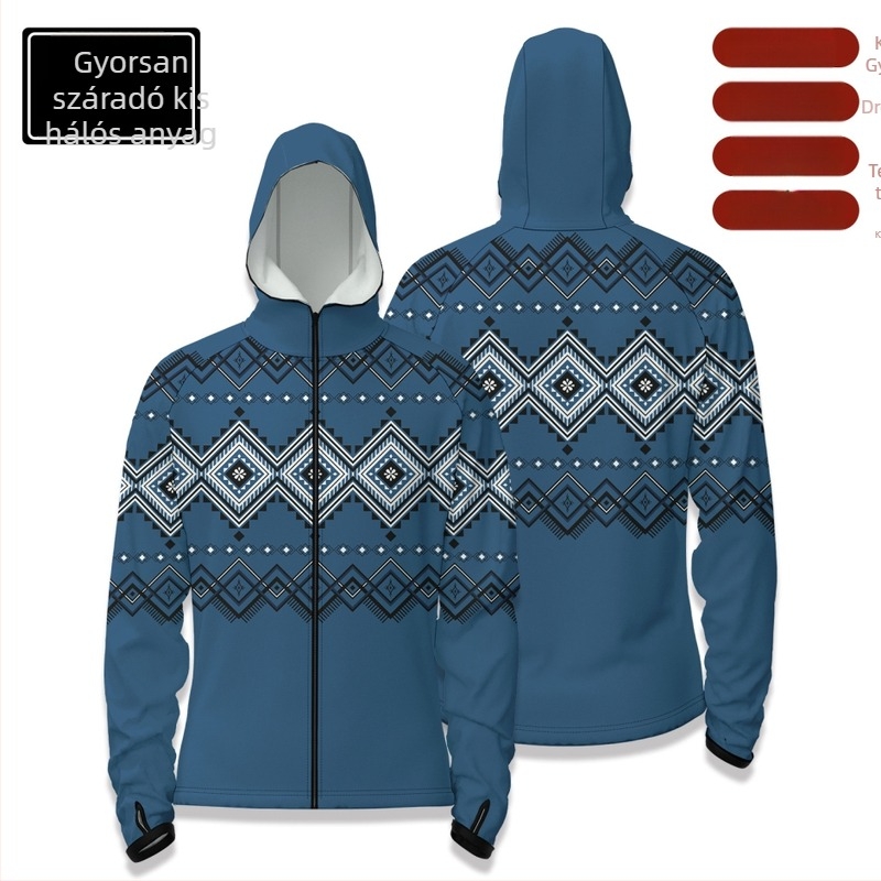 Kültéri sporthorgászat felső kapucnival, elülső cipzárral, gyorsan száradó anyag, karcsú szabás, 100% poliészter