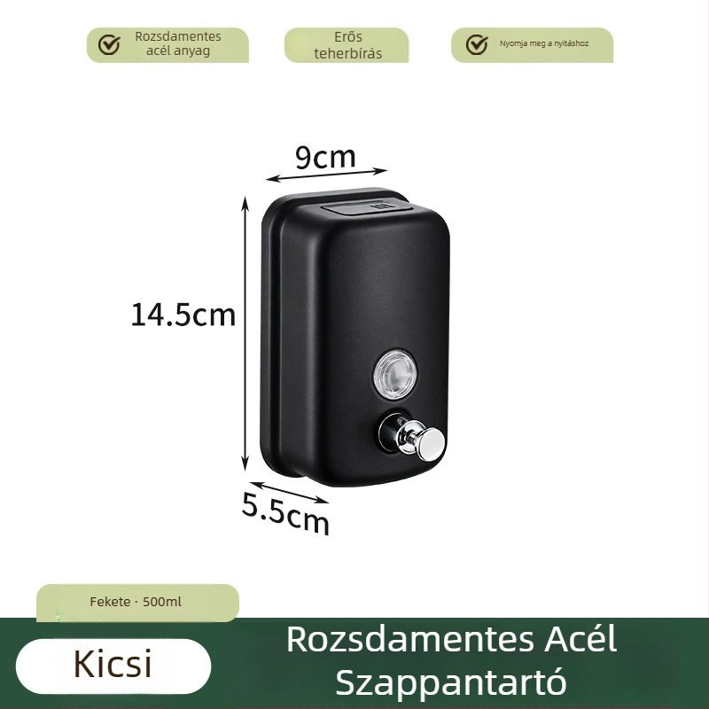 304 rozsdamentes acél falra szerelhető szappanadagoló, kézi nyomásos működés, egyszerű stílus, perforált szerelés