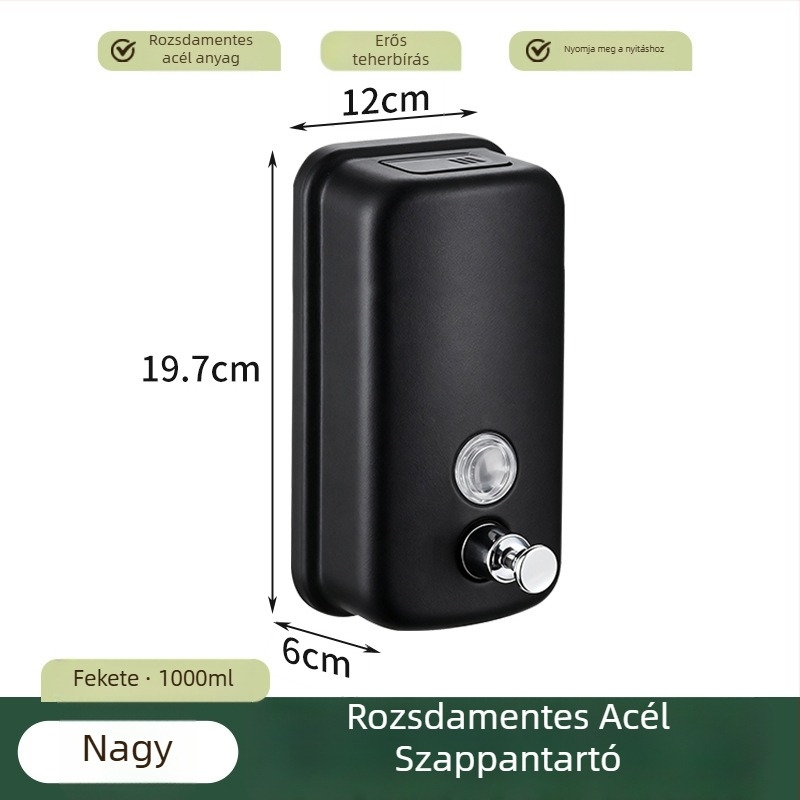 304 rozsdamentes acél falra szerelhető szappanadagoló, kézi nyomásos működés, egyszerű stílus, perforált szerelés