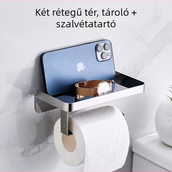 Rozsdamentes acél fürdőszobai telefon tartó és vécépapír tartó, ovális formájú, kefés felület, modern minimalist stílus
