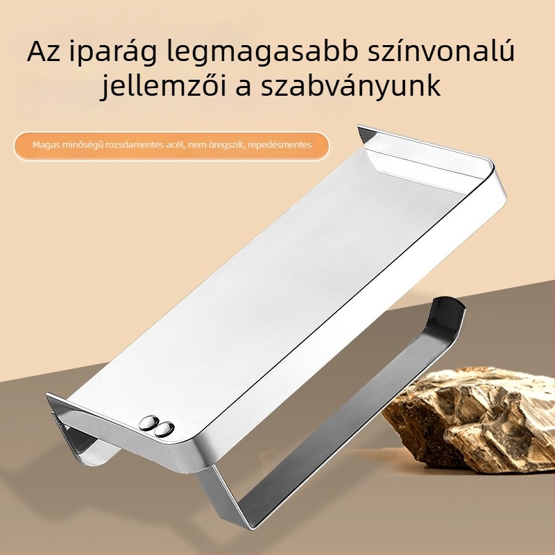 Rozsdamentes acél fürdőszobai telefon tartó és vécépapír tartó, ovális formájú, kefés felület, modern minimalist stílus