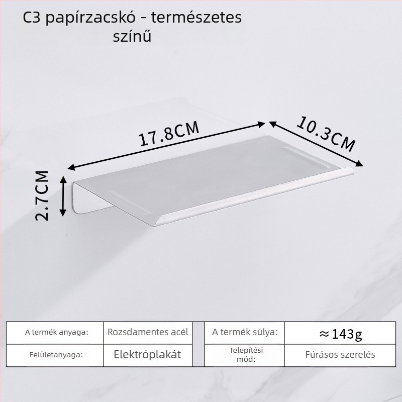 Rozsdamentes acél fürdőszobai telefon tartó és vécépapír tartó, ovális formájú, kefés felület, modern minimalist stílus