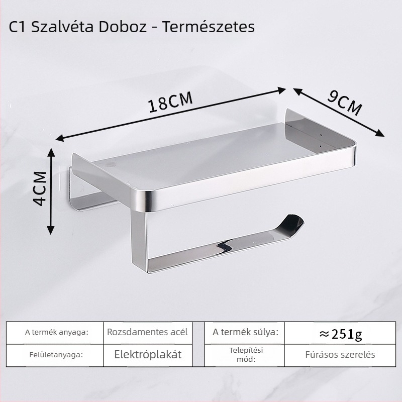 Rozsdamentes acél fürdőszobai telefon tartó és vécépapír tartó, ovális formájú, kefés felület, modern minimalist stílus