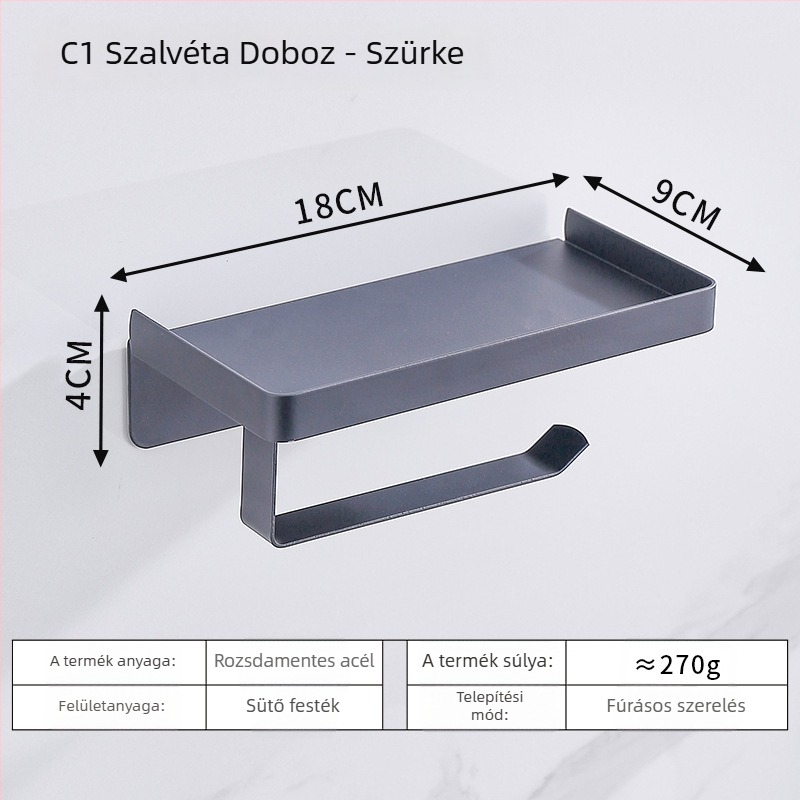 Rozsdamentes acél fürdőszobai telefon tartó és vécépapír tartó, ovális formájú, kefés felület, modern minimalist stílus