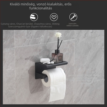 Rozsdamentes acél WC-papír és mobiltelefon tartó, négyszögletes alak, polírozott felület, modern minimalista stílus