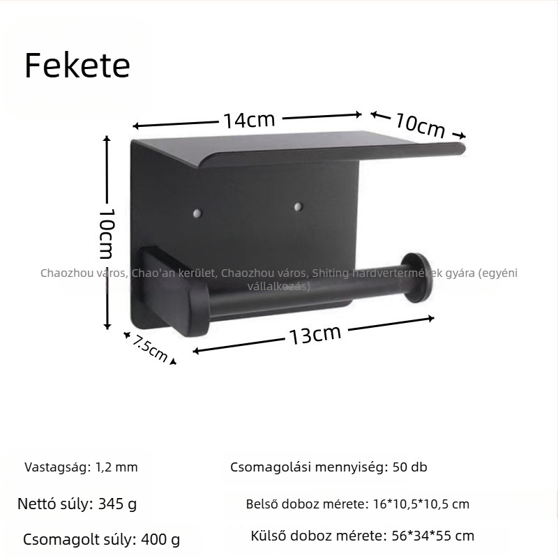 Rozsdamentes acél WC-papír és mobiltelefon tartó, négyszögletes alak, polírozott felület, modern minimalista stílus