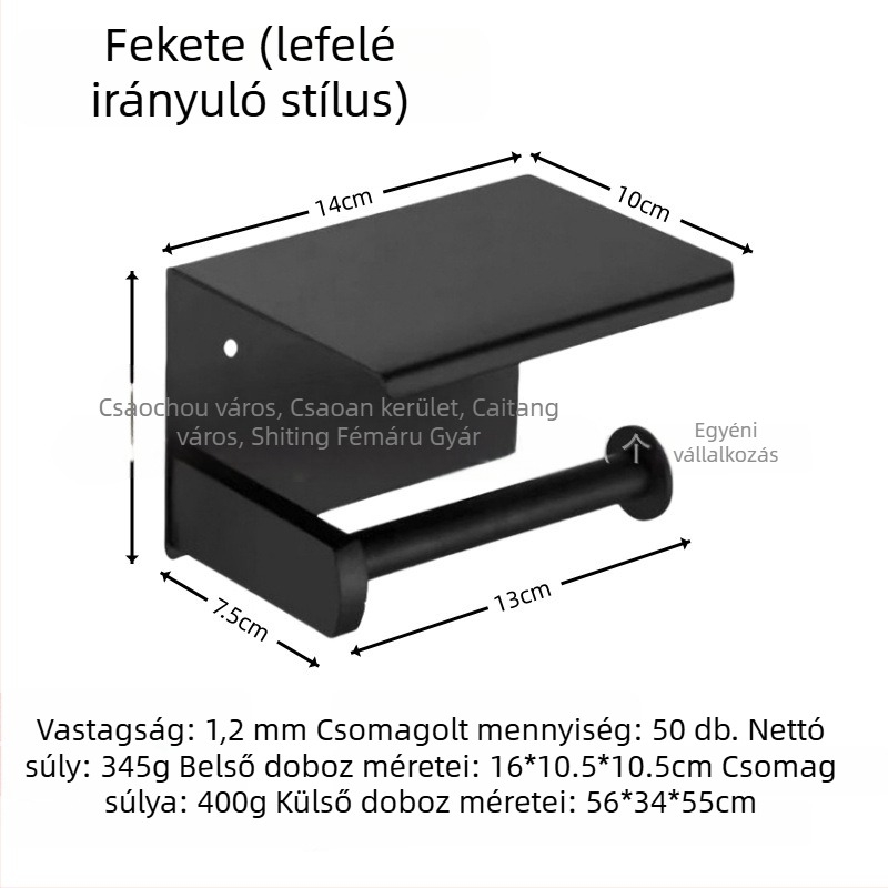 Rozsdamentes acél WC-papír és mobiltelefon tartó, négyszögletes alak, polírozott felület, modern minimalista stílus