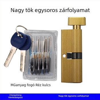 Ajtózár cilindere, teljes réz, modell 8150, nagy tök alakú dizájn, Xin Pinfa márka, modern minimál stílus, 2 díszítő kulcs + 6 alapkulcs