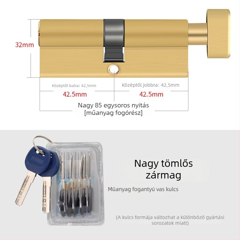 Ajtózár cilindere, teljes réz, modell 8150, nagy tök alakú dizájn, Xin Pinfa márka, modern minimál stílus, 2 díszítő kulcs + 6 alapkulcs