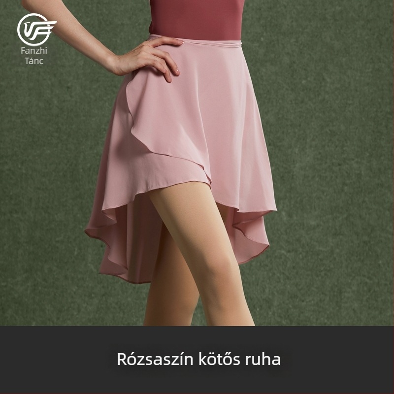 Balett gyakorló ruha szalaggal, egy darabból álló, félhosszú szoknya chiffonból, sűrű chiffon, 100% poliészter, táncruha felnőtt nőknek