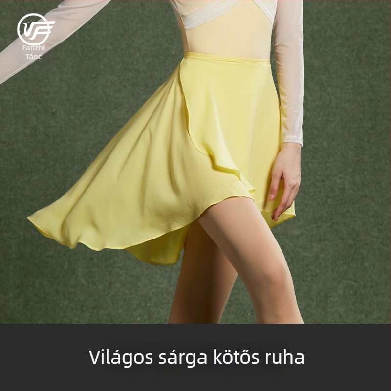 Balett gyakorló ruha szalaggal, egy darabból álló, félhosszú szoknya chiffonból, sűrű chiffon, 100% poliészter, táncruha felnőtt nőknek