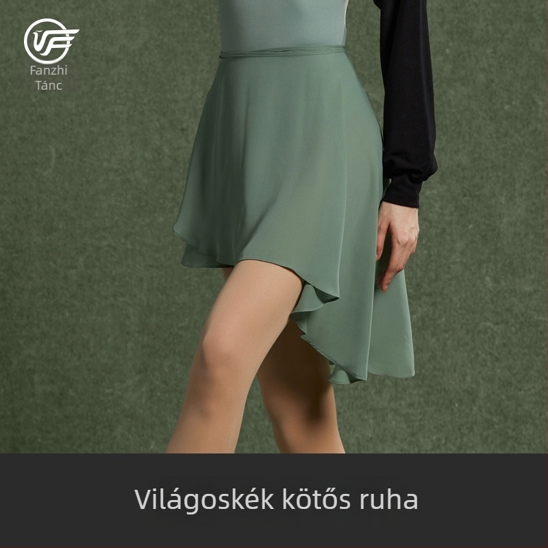 Balett gyakorló ruha szalaggal, egy darabból álló, félhosszú szoknya chiffonból, sűrű chiffon, 100% poliészter, táncruha felnőtt nőknek