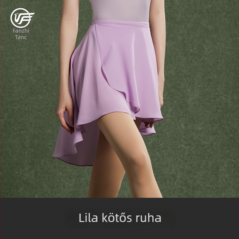 Balett gyakorló ruha szalaggal, egy darabból álló, félhosszú szoknya chiffonból, sűrű chiffon, 100% poliészter, táncruha felnőtt nőknek