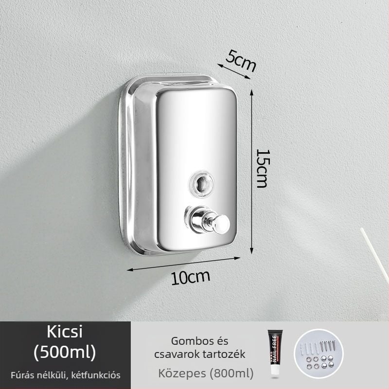304 rozsdamentes acél szappanadagoló, falra szerelhető, kézi nyomásos működés, 200 g, Youtuo
