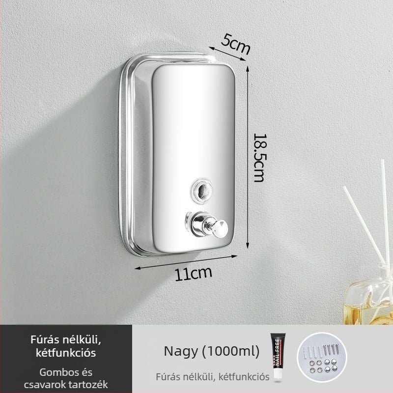 304 rozsdamentes acél szappanadagoló, falra szerelhető, kézi nyomásos működés, 200 g, Youtuo